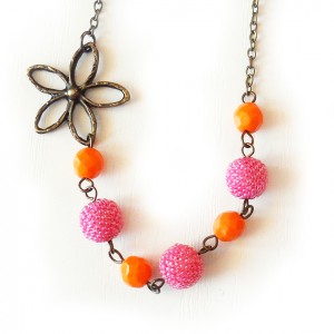 Collar Abalorios Rosa y Naranja - Collar Flor de Verano (4)