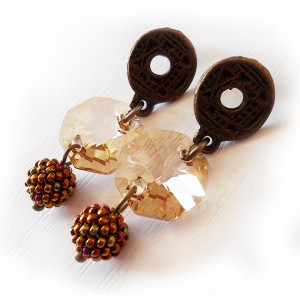 Pendientes Octogonos de Swarovski con Bolitas de Cristal Bronce (3)