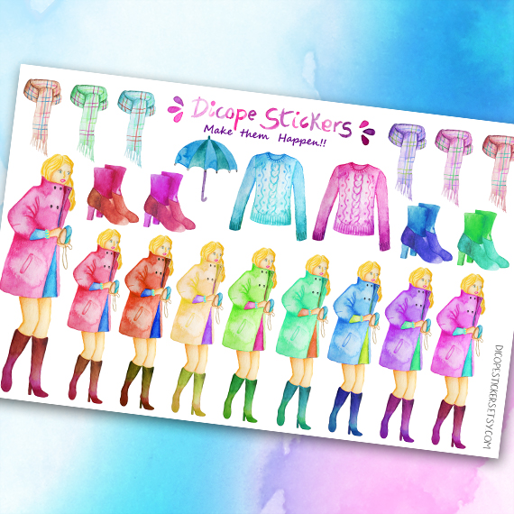 Fashion girl with coat clothes Stickers - Image 3