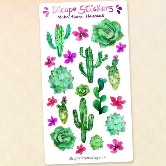 Cactus and Succulents Deco Planner Stickers