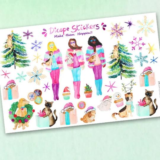 Christmas pastel girls and Decor pets Stickers
