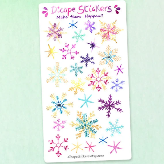 Watercolor Snowflake Christmas Stickers