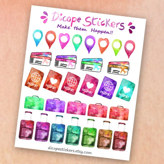 Watercolor Travel Small Stickers