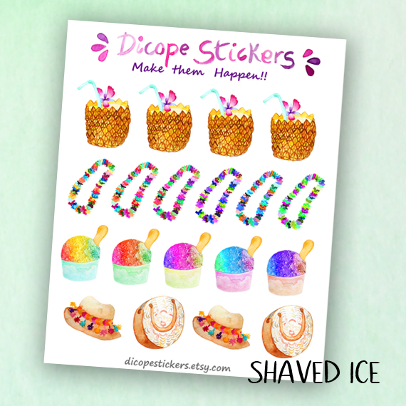 Aloha Pineapple Drinks donuts lei flower necklace shaved ice Stickers - Image 2