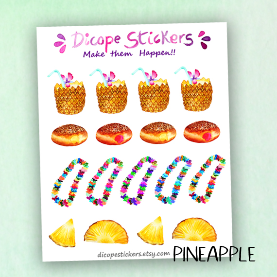 Aloha Pineapple Drinks donuts lei flower necklace shaved ice Stickers - Image 3