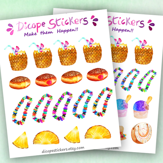 Aloha Pineapple Drinks donuts lei flower necklace shaved ice Stickers