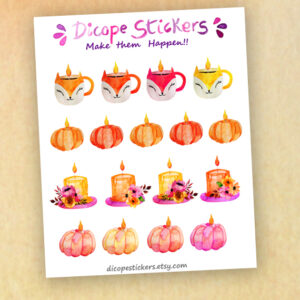 Fall Candles Watercolor Planner Stickers