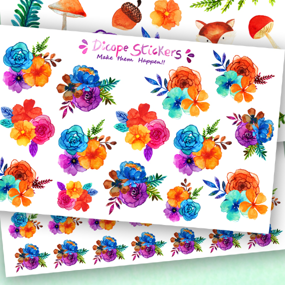 Fall Watercolor Flowers stickers for planners and decor