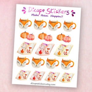 Fox Mug Journal Pumpkin watercolor Planner Stickers