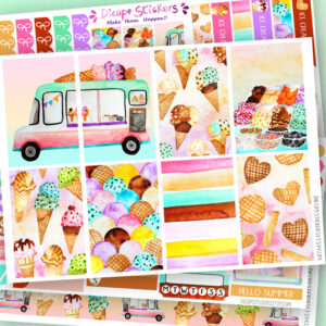 Ice Cream Paradise Planner Stickers kit of 5