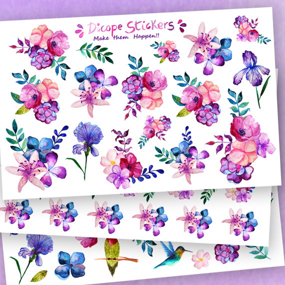 Purple Spring Watercolor Flowers stickers