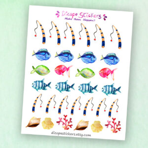 Watercolor Fishing Animal Crossing inpired stickers