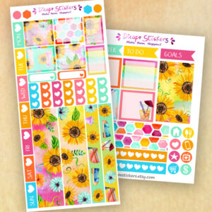 Watercolor Sunflower Hobo weeks Planner Stickers