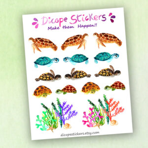 Watercolor Turtle planner stickers