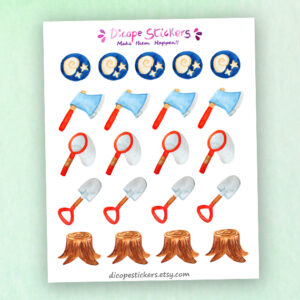 Watercolor fossil axe shovel net planner stickers