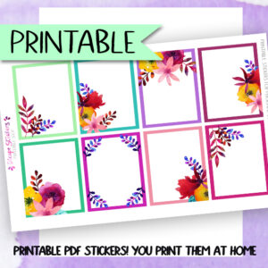 Watercolor Cozy Flowers lined deco boxes Stickers Printable PDF Planner Stickers