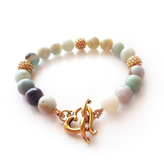 Amazonite Gemstone Bracelet with Gold Beads