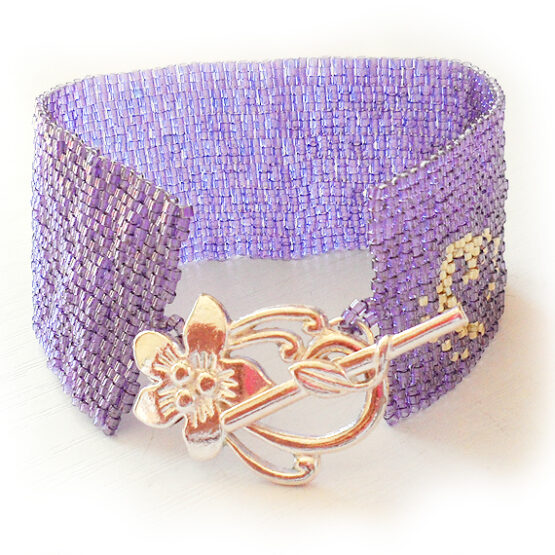 Beadwork Bracelet in Purple Lilac Glass Beads - Cuff Bracelet