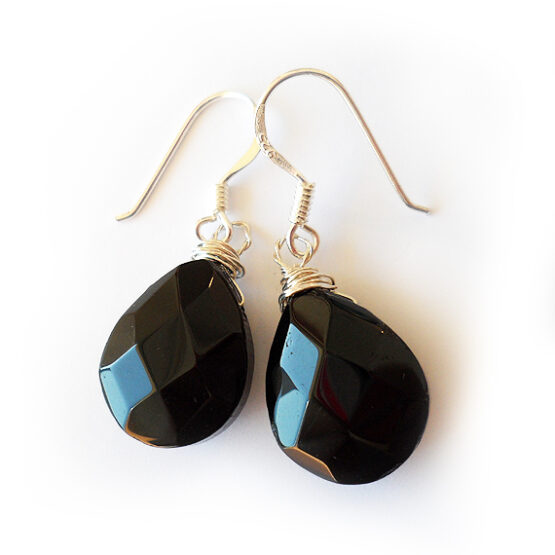 Black Drop Earrings with Sterling Silver Hoops