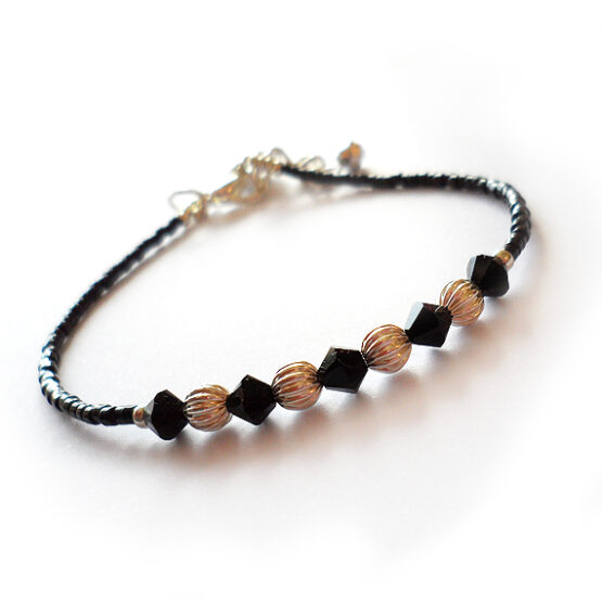 Black Swarovski crystals Bracelet with silver Beads