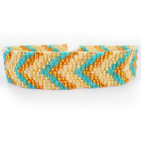 Blue and Gold Glass Beads Bracelet - Arrow Head Beadwork Bracelet