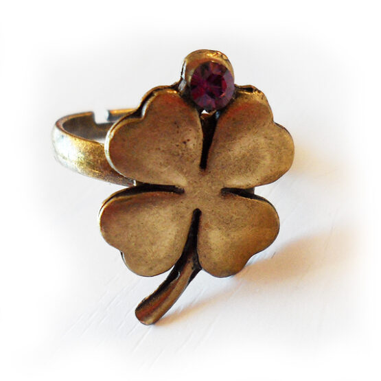 Bronze Clover Ring - Swarovski Rhinestone Purple Ring