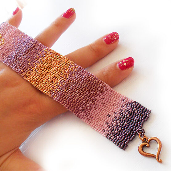 Copper and Pink Gradient Bracelet - Ombre Glass Beads Bracelet