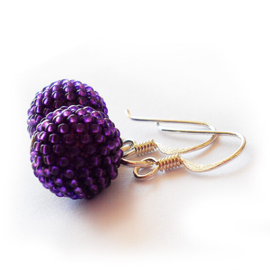 Dark Purple Beads Earrings - Sterling Silver Earrings