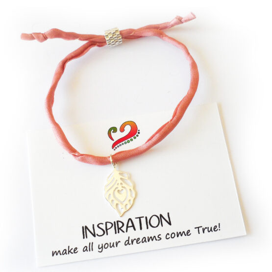 Feather Bracelet with sterling silver charm and silk cord -  Inspiration Bracelet