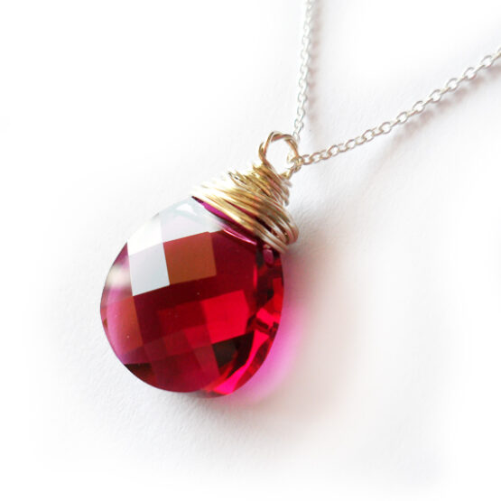 Fuchsia Swarovski Drop Necklace - Sterling Silver Necklace