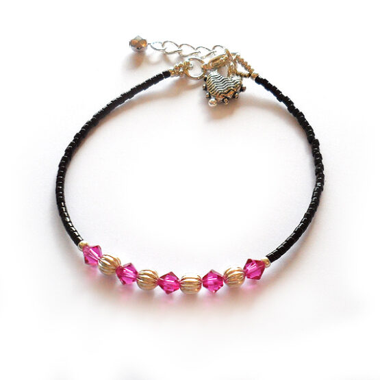 Fuchsia Swarovski crystals Bracelet with silver Beads