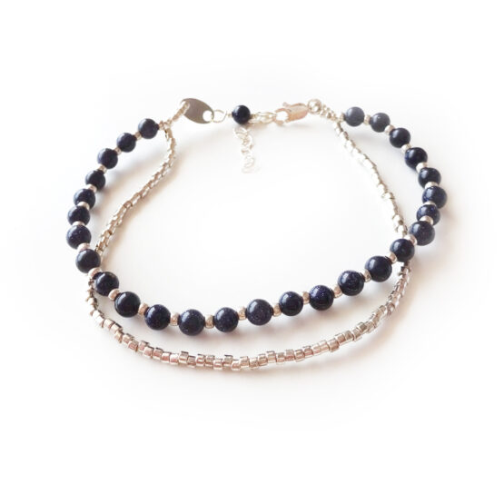 Galaxy Bracelet with dark blue sun gemstones and sterling silver