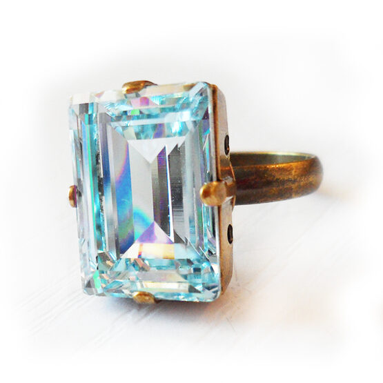 Light Blue Swarovski Ring - Emerald Cut Ring