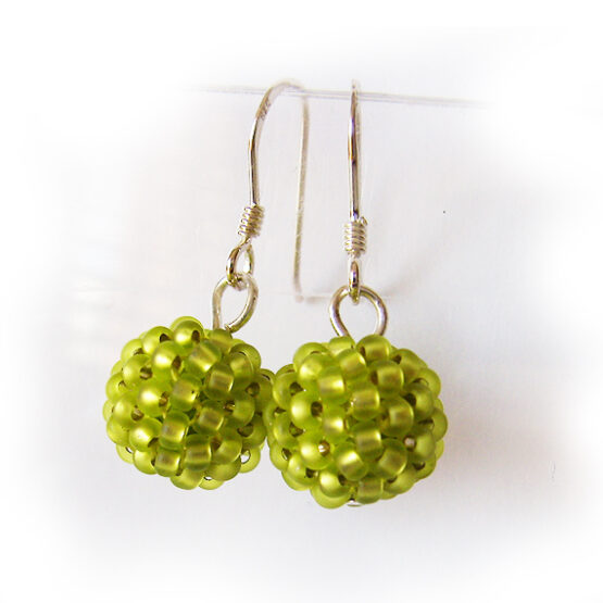 Lime Green Beads Earrings - Berry Beaded Dangle Earrings