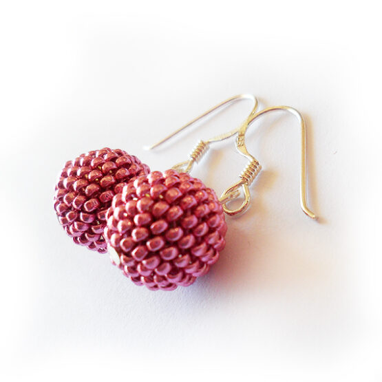 Metal Pink Beads Earrings - Sterling Silver Earrings