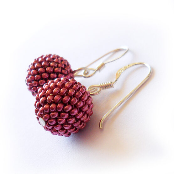 Metallic Mauve Beads Earrings - Sterling Silver Earrings