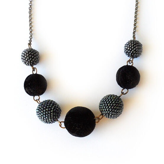 Midnight Necklace with Black Velvet and Beaded Beads