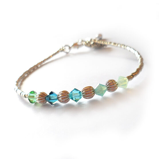 Nature Blue Ombre Swarovski crystals Bracelet with silver Beads
