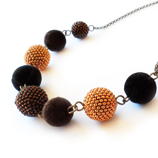 New Years Eve Necklace with Black Gold Velvet and Beaded Beads