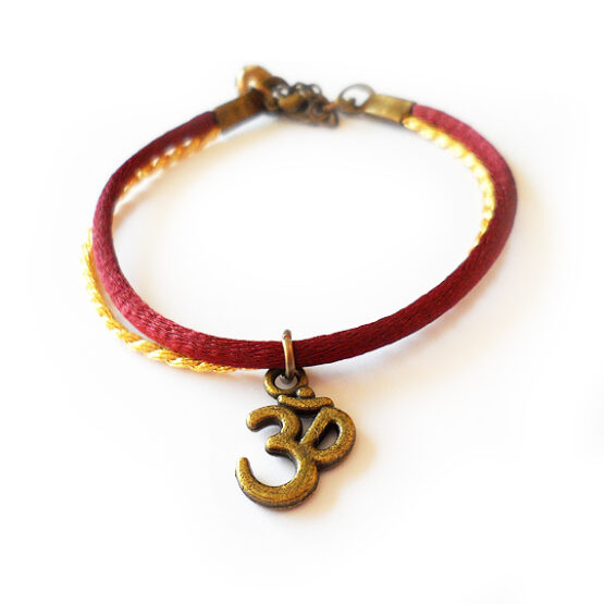 Om Yoga Bracelet with Wine Red and Gold cord