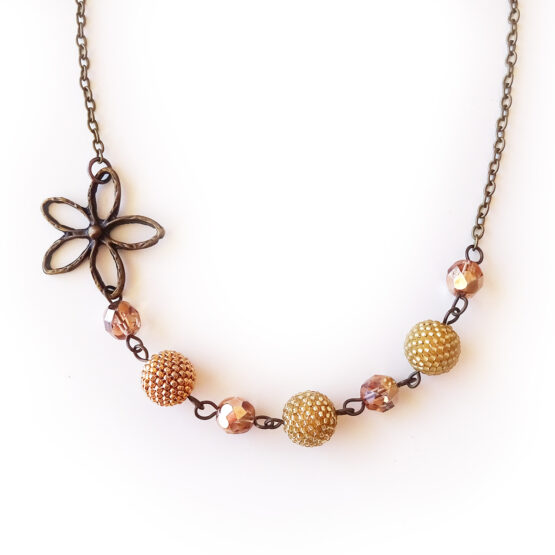 Orchid Golden Beads Flower Necklace