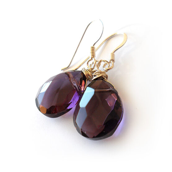 Purple Drop Earrings with Sterling Silver Hoops