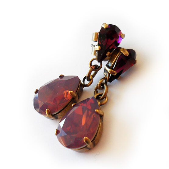 Purple Swarovski Crystal Earrings in a Teardrop Rhinestone - Estate Earrings