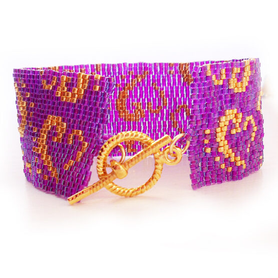Purple and Gold Glass Beads Bracelet - Dicope Heart Logo Cuff Bracelet