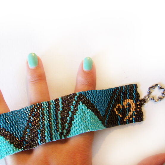 Pyramid Lovers Bracelet - Blue Brown Glass Beads Bracelet