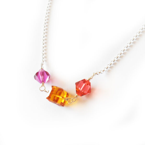 Regina Necklace with Swarovski Pink and Topaz Beads and sterling silver chain