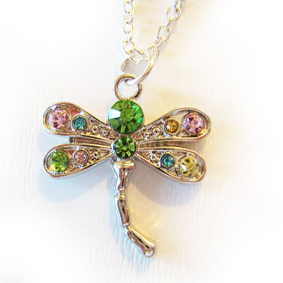 Rhinestone Dragonfly Charm Necklace