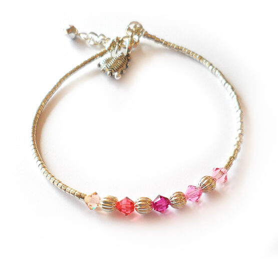 Romance Pink Ombre Swarovski crystals Bracelet with silver Beads