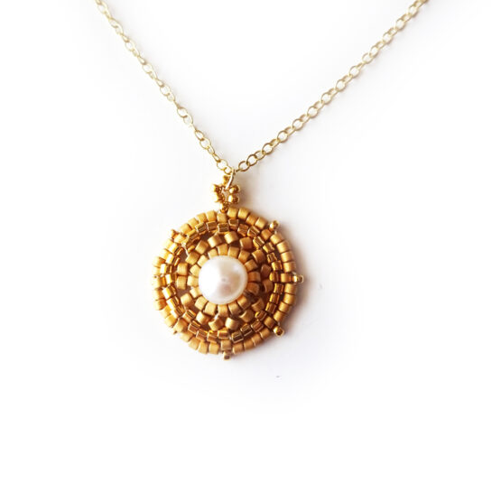 Selene Necklace with freshwater pearl and 24kt gold beads