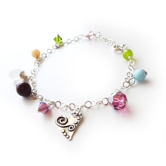 Sterling Silver and gemstones Charms Bracelet - One of a Kind